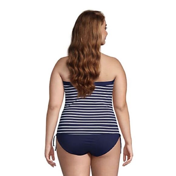Land’s End Plus Bandeau tankini top with removable straps Navy stripe Various - Picture 7 of 8